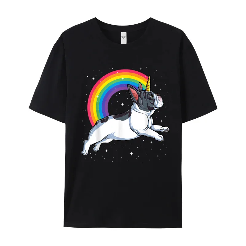 Retro Adult T-Shirt French Bulldog Unicorn Shirt Girls Funny Tops & Tees Christmas 100% Cotton O-Neck T-shirts Short Sleeve