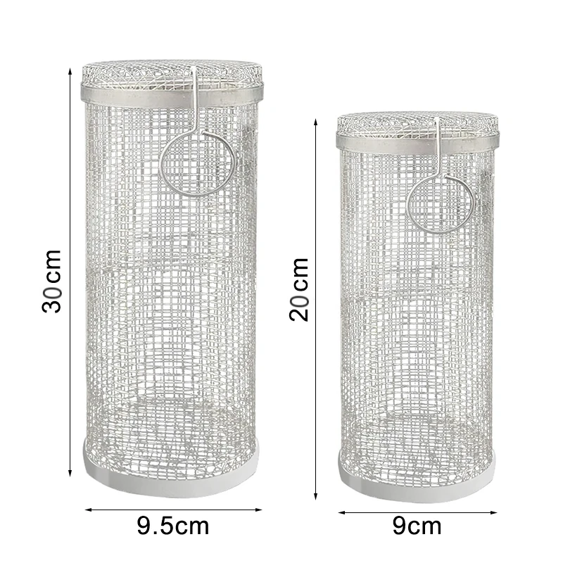 2023New Grilling BBQ Basket Stainless Steel Leakproof Mesh Barbecue Rack Outdoor Picnic Camping Simple Cylindrical BBQ Grill