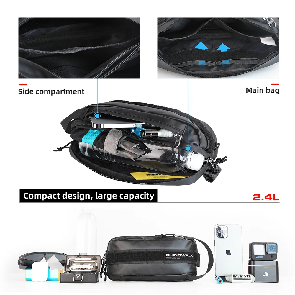 Rhinowalk Bike Handlebar Bag 2.4L Bicycle Bag Front Tube Bag FIt MTB Portable Commuting Shoulder Waist Bag Riding Pack