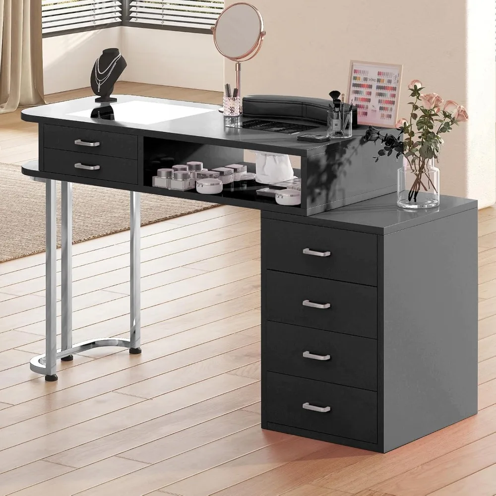 

Professional Manicure Table, Large Nail Table for Nail Tech with Glass Top, Nail Workstation with Dust Collector
