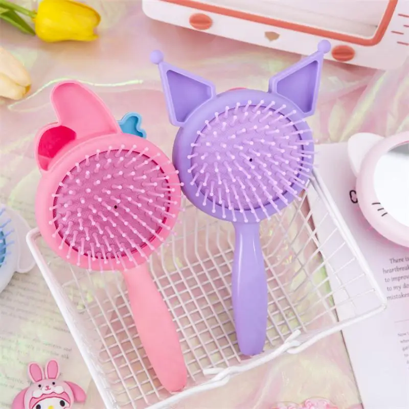 Kawaii Anime Sanrio My Melody Kuromi Cinnamoroll Cartoon Cute Makeup Mirror Handle Mirror Air Cushion Comb Massage Comb