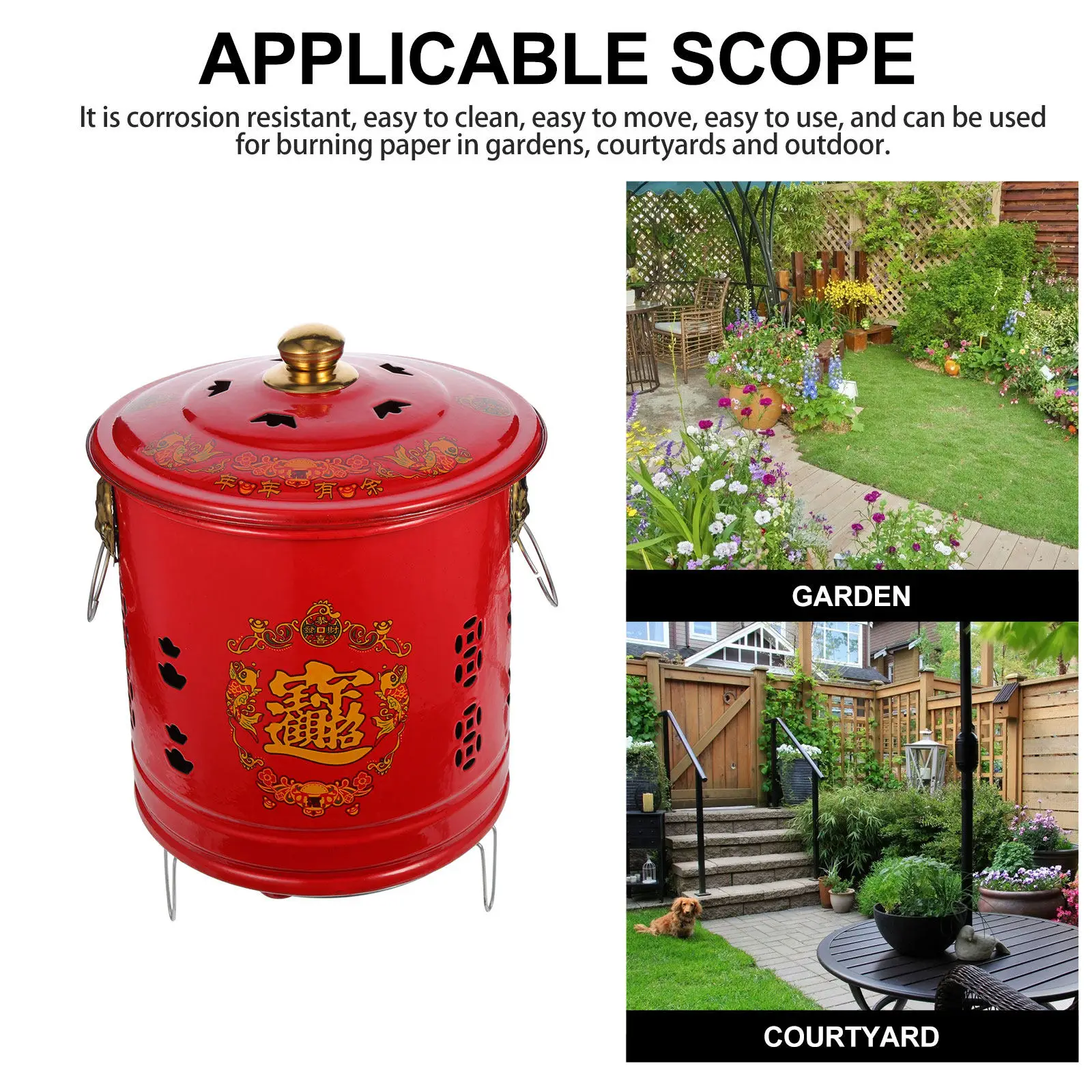 Enamel Burn Barrel for Yard Waste Paper Incinerator Bucket Lid Hole Design Sturdy Durable Outdoor Camping Hiking Use