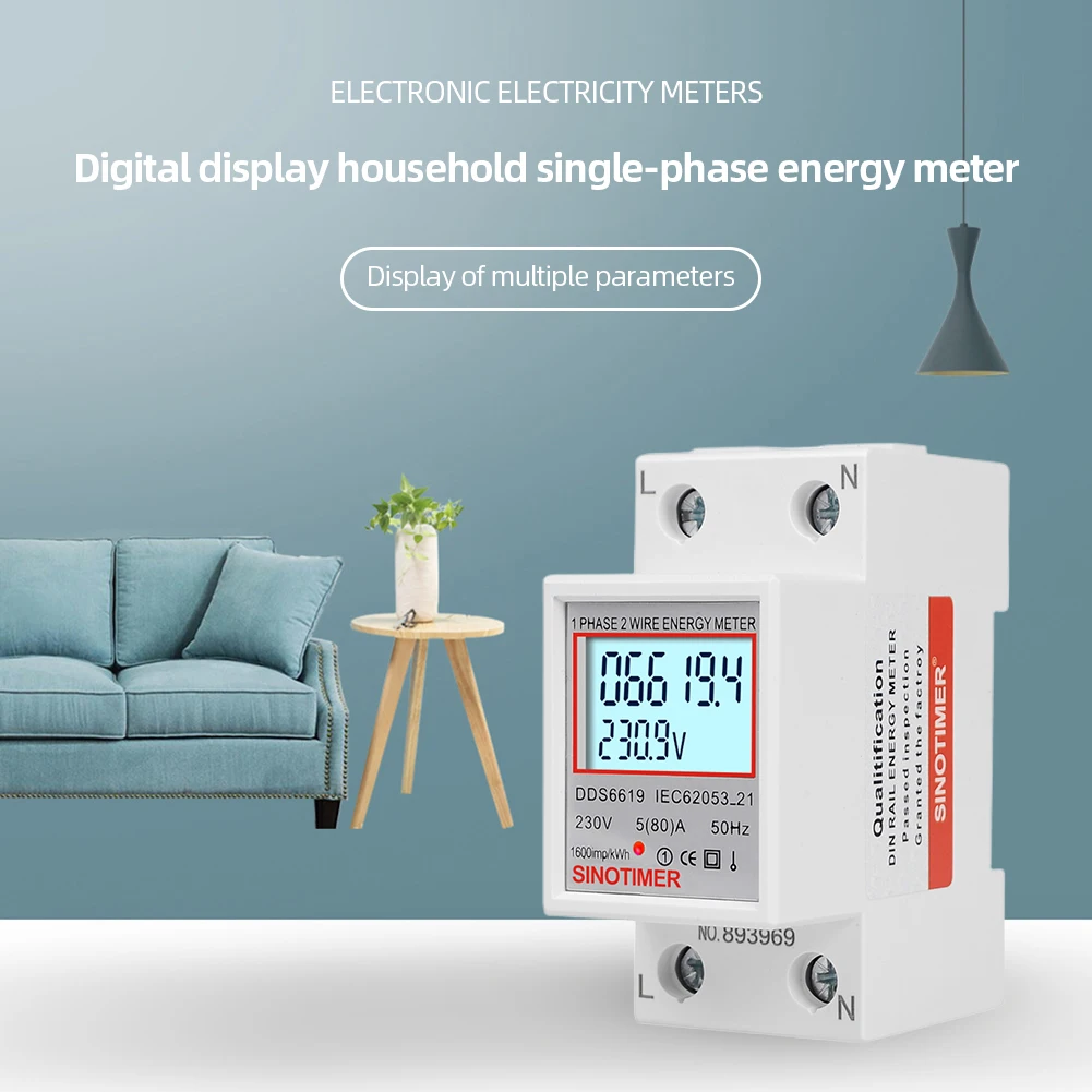 Single Phase LCD Digital Display Wattmeter Power Consumption Energy Electric Meter KWH 220V 230V 50 60Hz Electric Din Rail