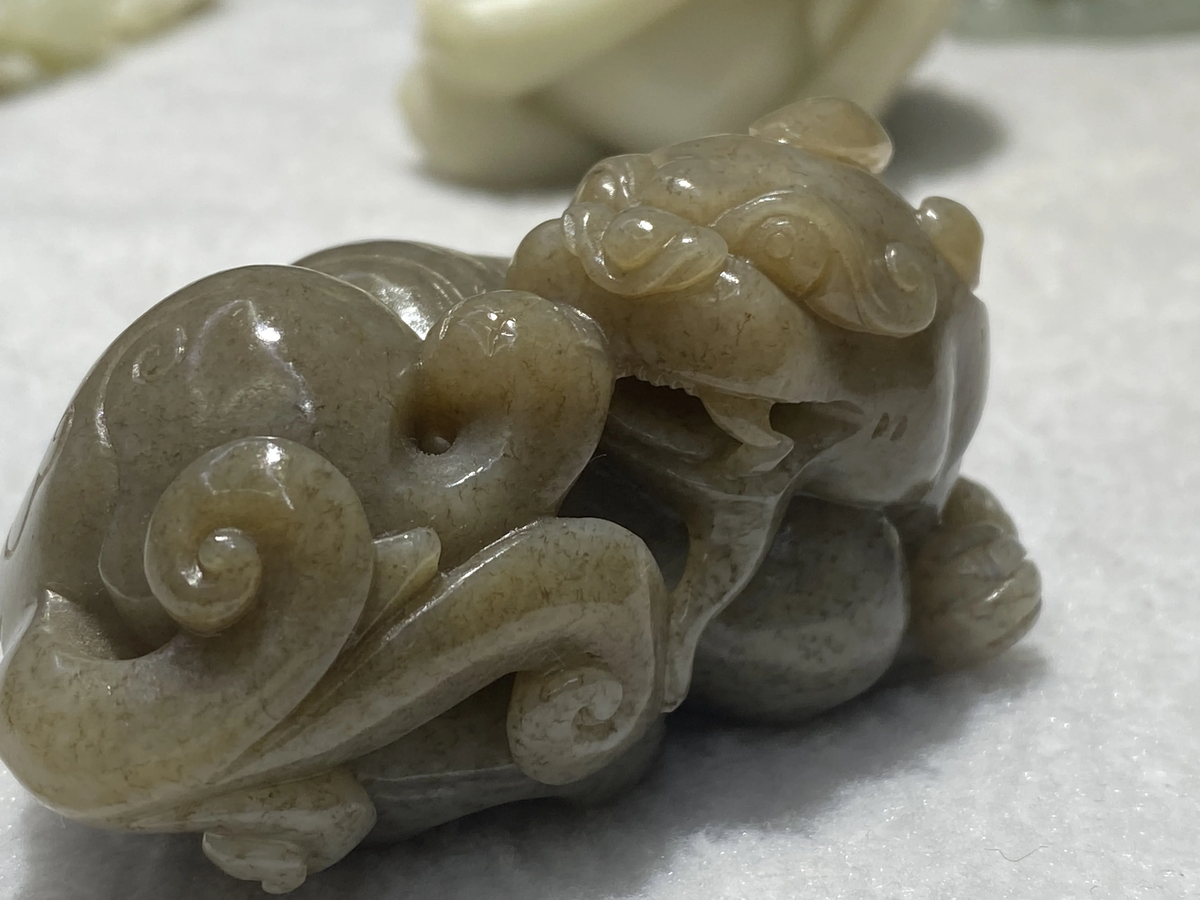 

Cool Looking Chinese Antique Old Hetian Jade Honey Grade Wealth God Pi Xiu Totem Carving Talisman Timestown 20201126A