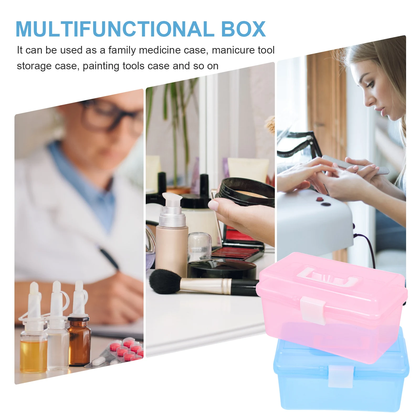 

2pcs Large Capacity Tool Box Transparent Storage Case For Medicine Organizing Compartment Portable Handheld Box Lid Hair