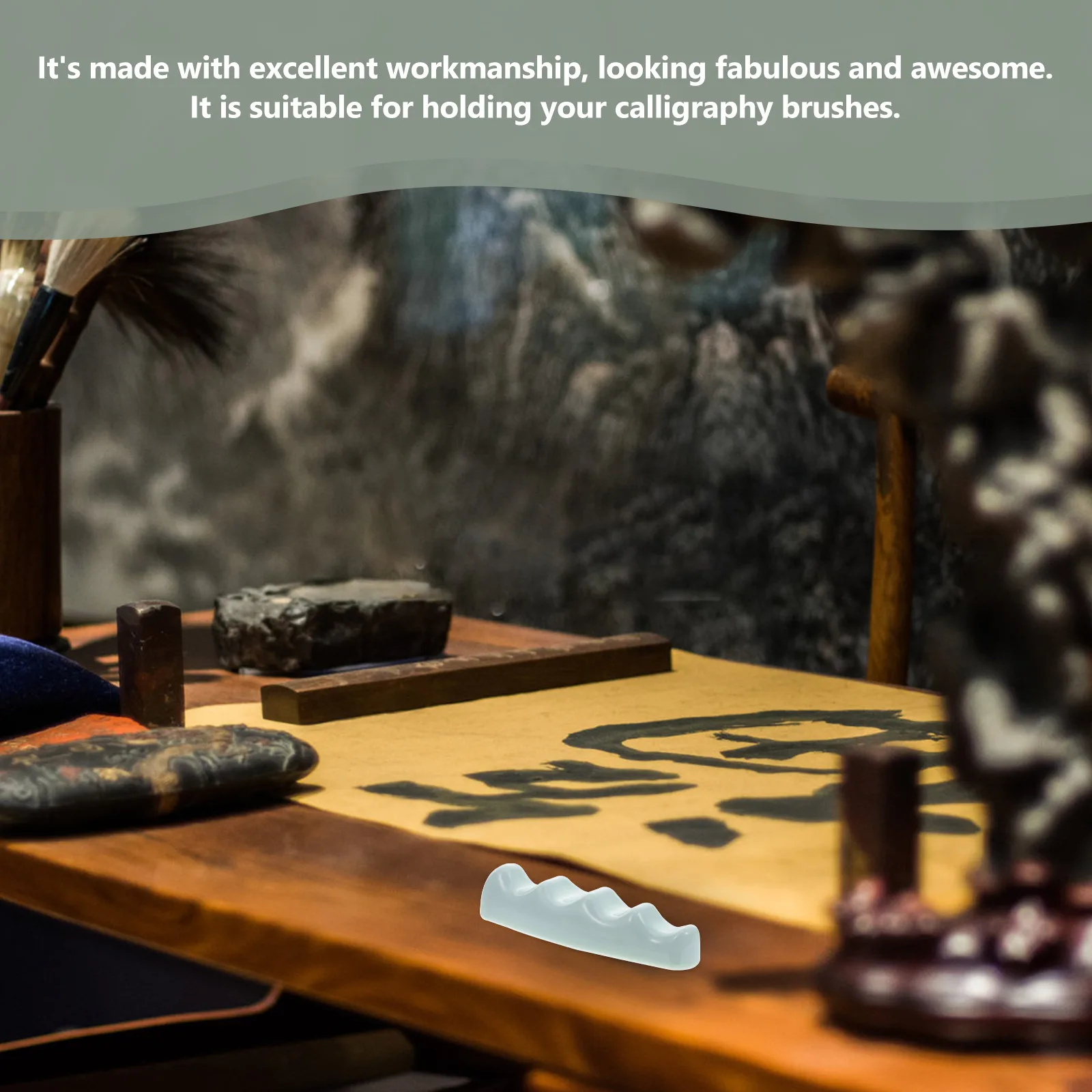 

Green Glaze Calligraphy Brush Rack Premium Resin Material Smooth Stable Base for Writing Brush Storage Holder Decoration