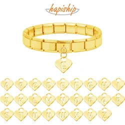 Hapiship 2024 Fashion Heart 26 English Letters Italian Charm Links Fit 9mm Stainless Steel Bracelet DIY Women Jewelry DJ1365