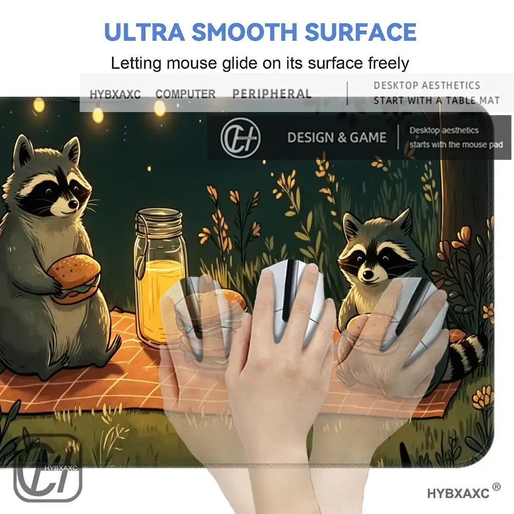 HYBXAXC Cute Raccoon Picnic Mouse Pad Non-slip Rubber Base Gaming Desk Mat for Office Laptop