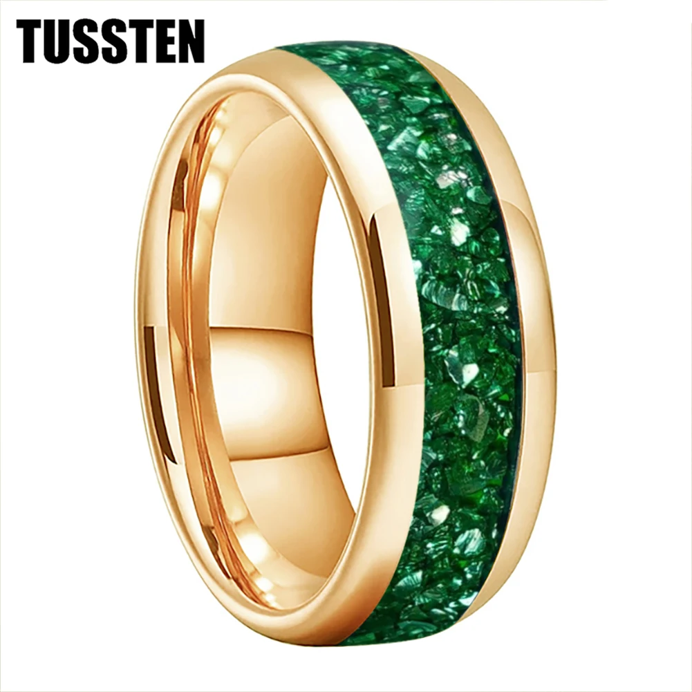 TUSSTEN 4/6/8MM Men's and Women's Wedding Tungsten Ring Green Crystal Stone Inlaid Comfortable Fit