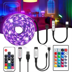 5050 SMD DC 5V USB LED Strip Light RGB USB Charger Led Light Ribbon Decor Lamp 0.5M 1M 2M 17Key/24Key Remote Mini 3key Control