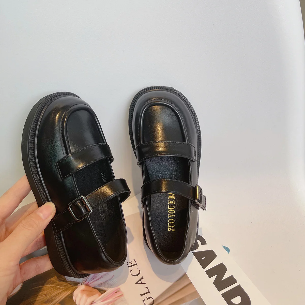 

Girls' Leather Spring 2022 New Korean Version Square Mouth Children's Single Lolita Harajuku Shoes Soft Soled Student