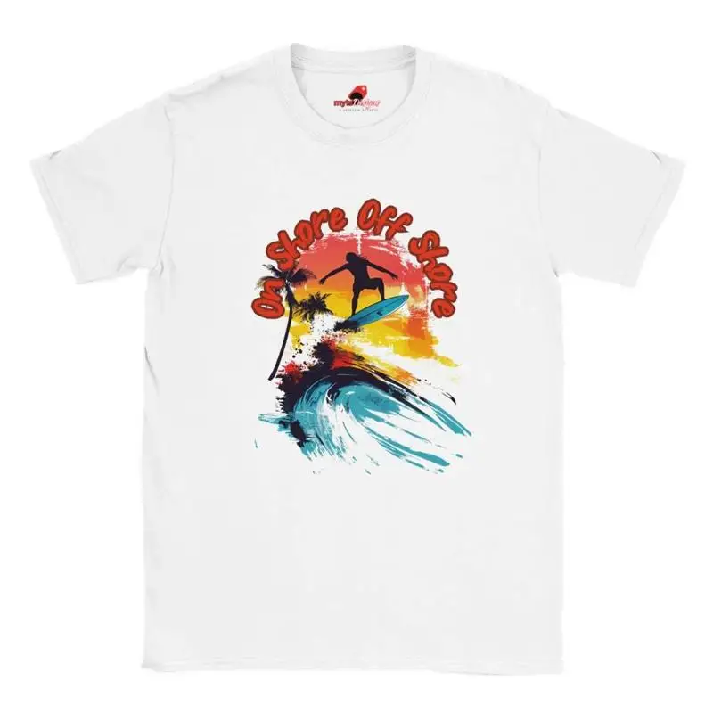 Retro On Shore Off Surfing T Shirt Vivid Colors Vintage Surf Style Beachwear for Wave Riders