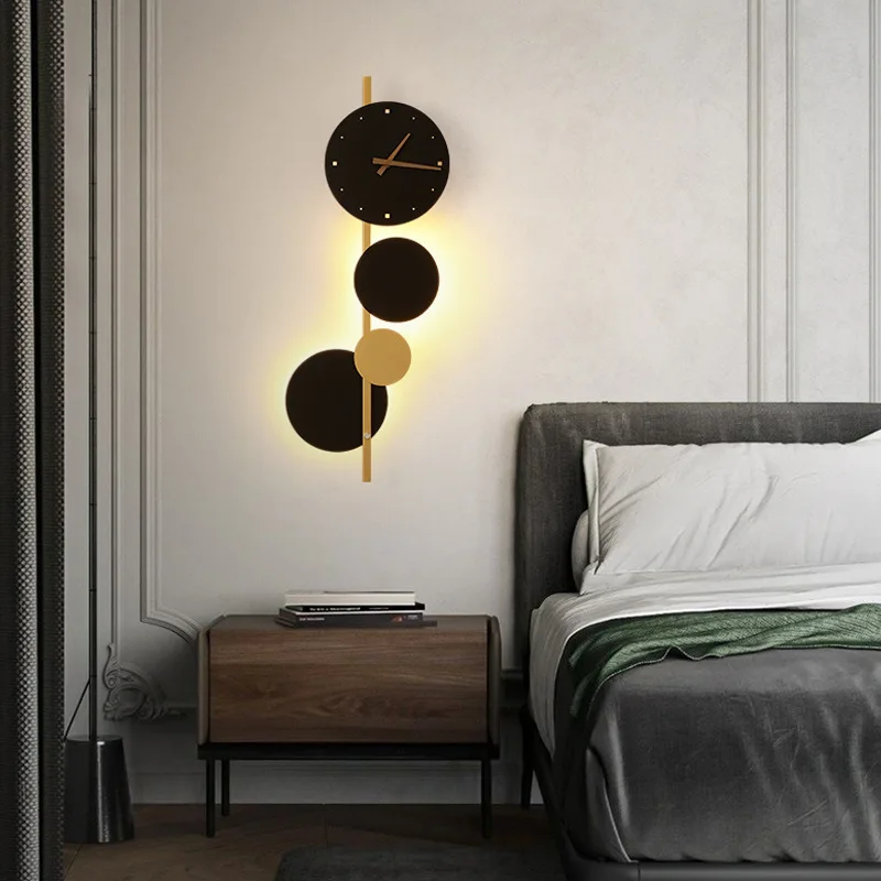 Lámpara de pared Led nórdica, iluminación interior de diseño de reloj artístico, Fondo de sala de estar, pared de Hotel, cabecera de dormitorio, luminaria de luz