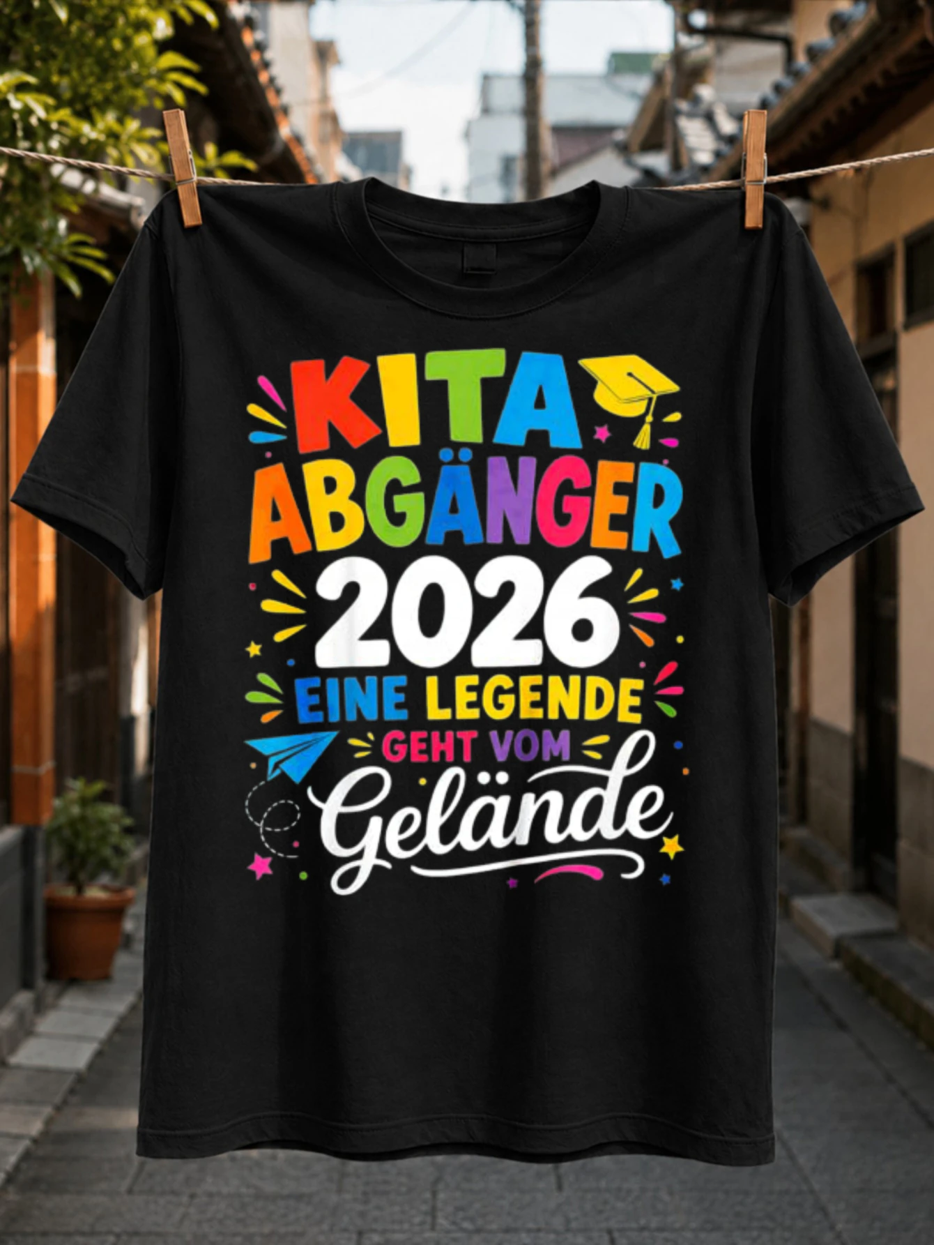 Футболка унисекс с принтом Abganger 2026 Eine Legende Geht Vom Gelande, красочные буквы, бумажный самолет и школьные звезды