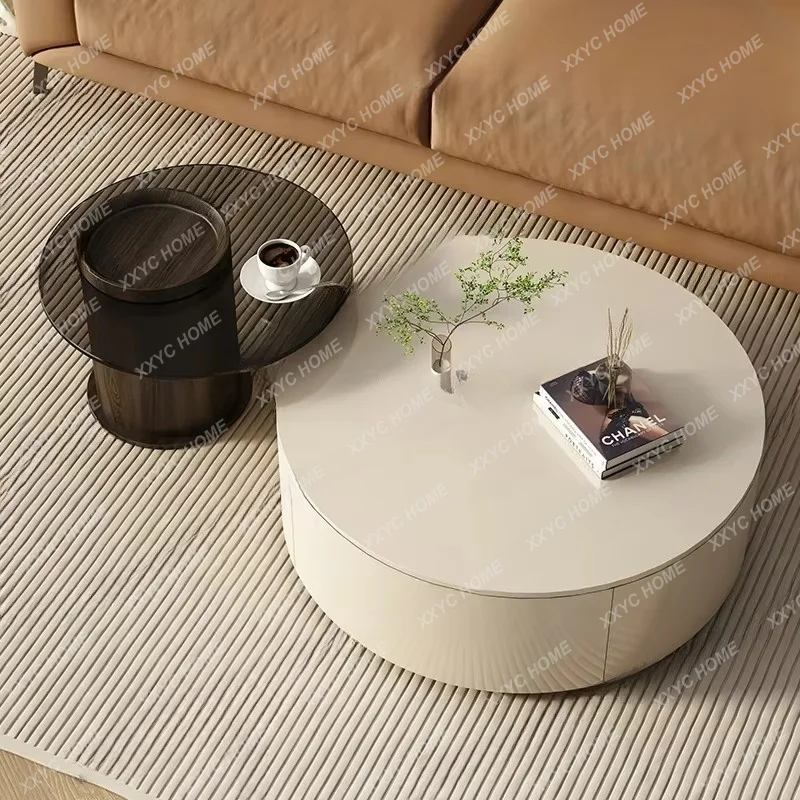 XXFactory Direct SalesRound Accessories Set Coffee Table Luxury Storage Clear Wooden Mobile Coffee Table Side Low Mesa Auxiliar