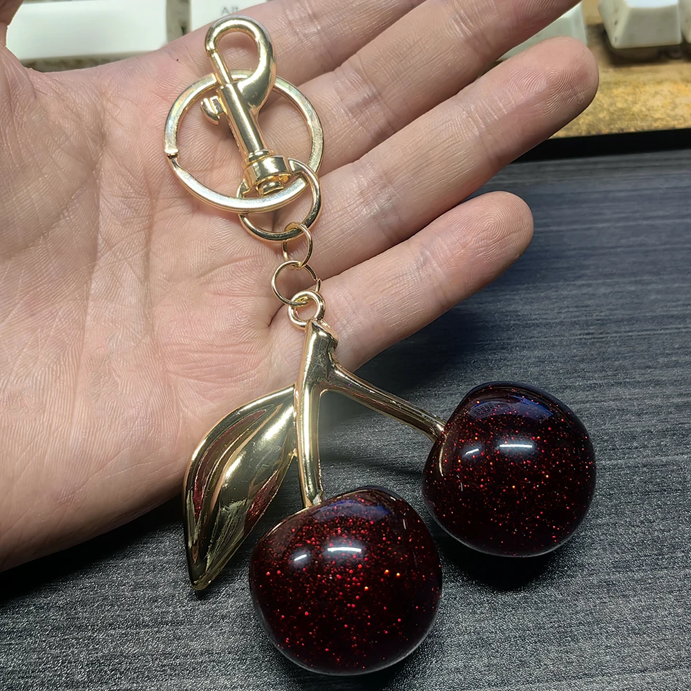 Red Cherry Bag Charm Keychain Exquisite Elegant Small Fresh Cherry Y2K Keyring for Women Backpack Purse Pendant Accessories Gift