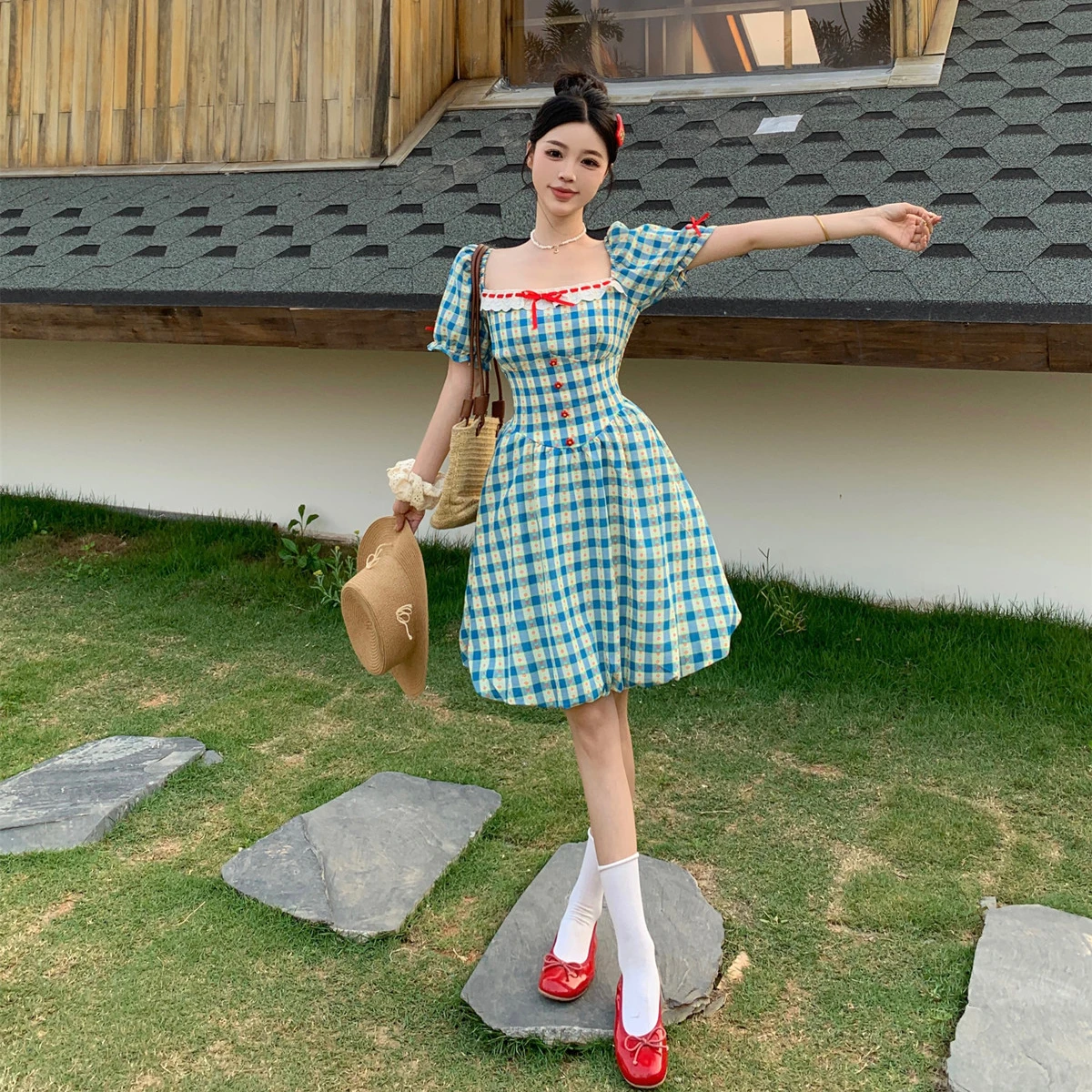 Vestidos de manga curta das mulheres petite primavera gaze frisado em camadas puff manga império cintura fairycore fofo sonhador bonito doce picante