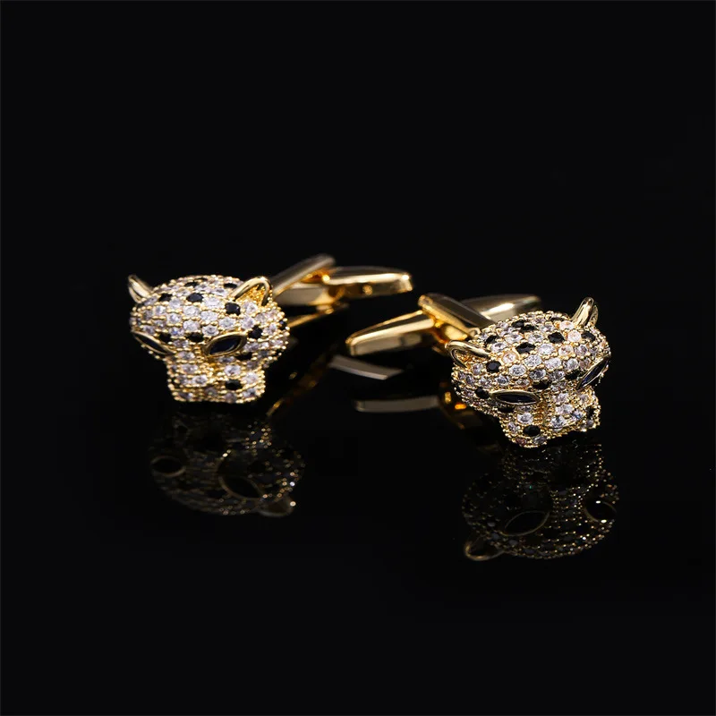 Luxuriöse Strass-Tigerkopf-Manschettenknöpfe für Herren Französische Hemdknöpfe Business-Bankett-Manschettenknöpfe Accessoires Hohe Qualität – Detail 4