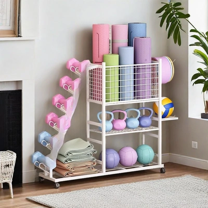 Yoga mat foam shaft storage basket with wheels sports equipment storage rack household toys badminton dumbbell rack