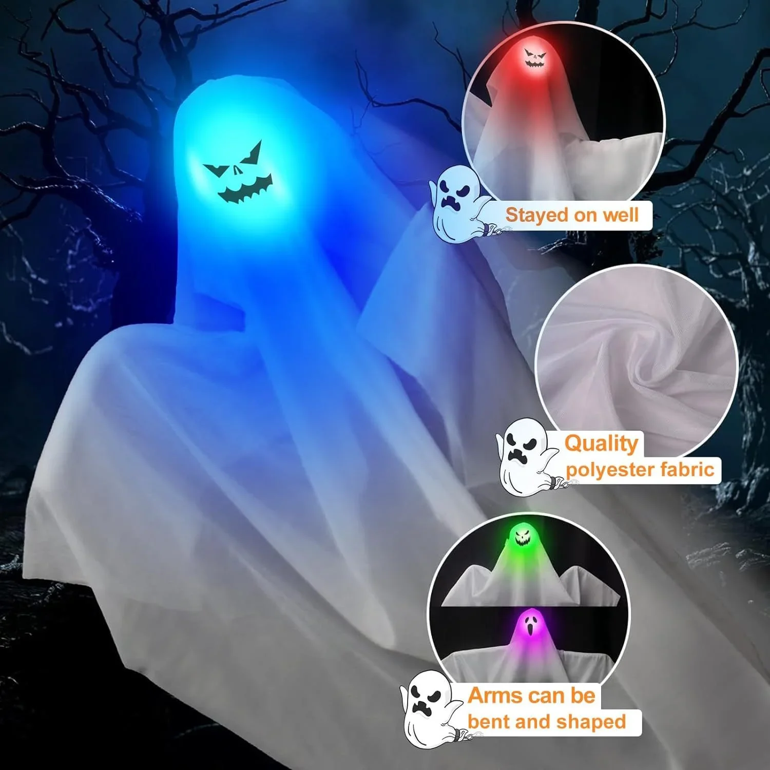 New 2PCS Haunted House Props Halloween Scary LED Lights Glowing Hanging Ghost Horror Door Decor Venue Setting