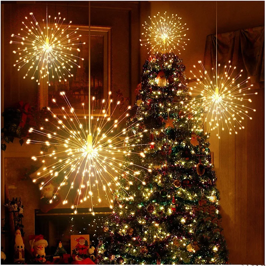 Tirvose-LED Copper Wire Firework Light, impermeável Starburst Luz, Natal Jardim String Luz, Interior e Exterior Decoração, 8 Modos, 10PCs