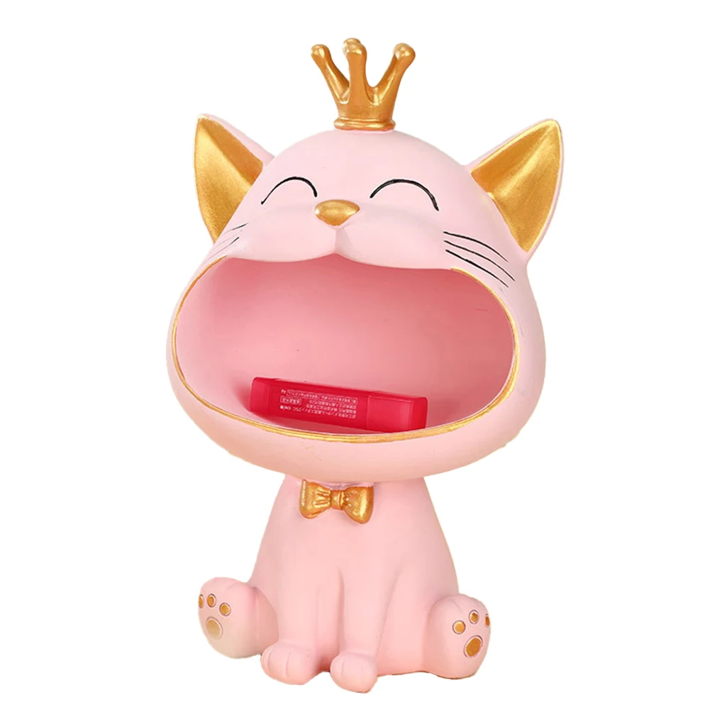 

Fortune Cat Key Holder Figurine Entrance Crafts Resin Storage Box Big Mouths Cat Statue Cute Desktop Storage Accessories