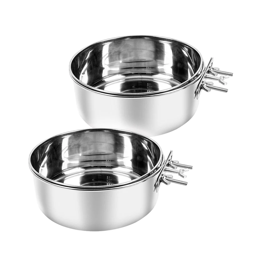 وحدة تغذية الطيور الببغاء أرنب الهامستر طبق طعام الحيوانات الأليفة كوب ماء مشبك من الفولاذ المقاوم للصدأ على قفص شرب الماء كوب وعاء معلق