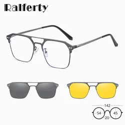 Ralferty 3 In 1 Clip On Sunglasses Men Polarized Magnet Sun Glasses Male Shades Night Vision Eyepiece Square Eyeglasses Frame