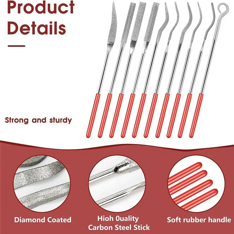 [NEWA64Z!】 10 Pcs Mini Diamond Needle File Set 5.5Inch Assorted Diamond File Set Wood Carving Tools For Sharpening Jewel
