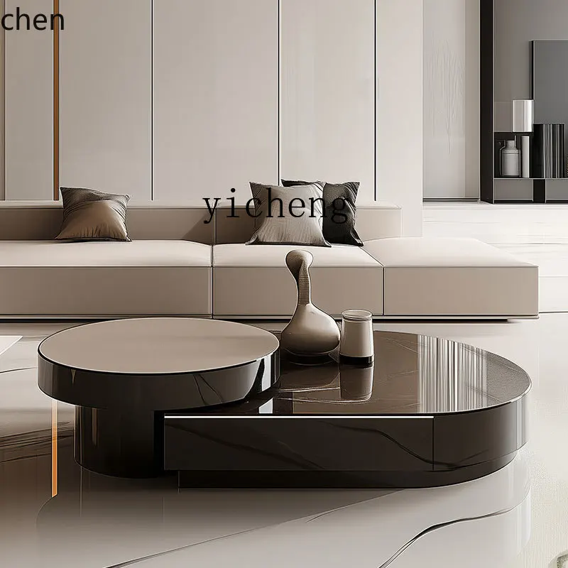 HXL Microcrystalline Stone Extendable Coffee Table High-End Minimalist Style Living Room Home Tea Table TV Cabinet Set