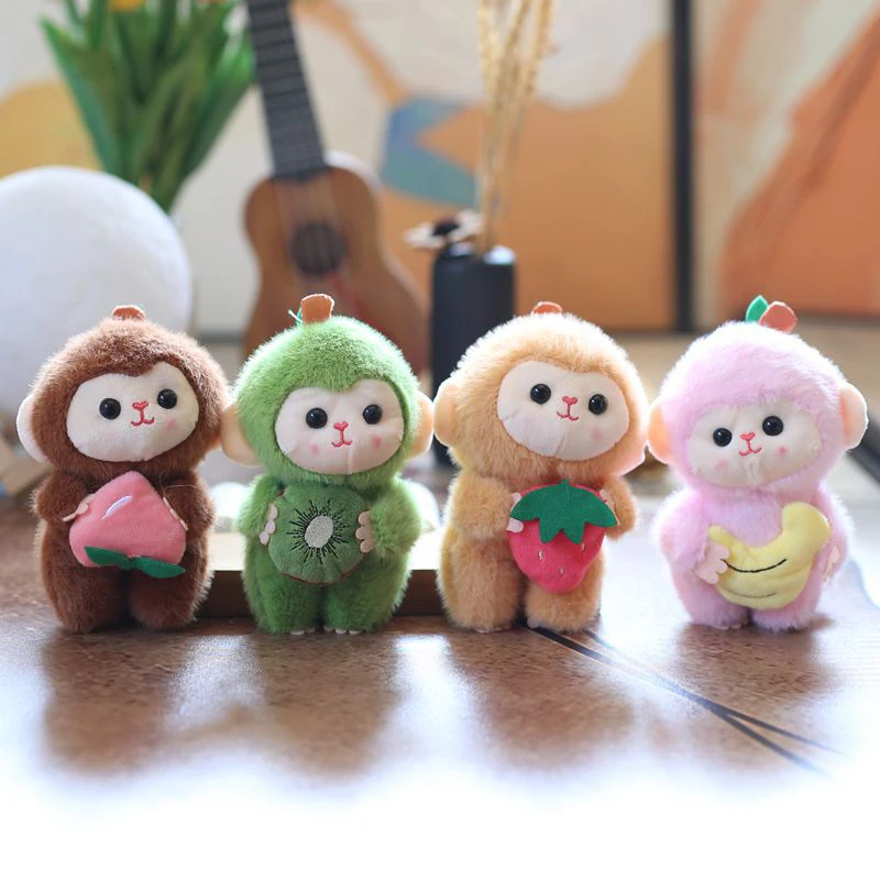 Cartoon Cute Fruit Monkey Plush Toy Keychain Stuffed Animal Doll Keyring Lovely Backpack Pendant Car Key Holder Decoration Gift