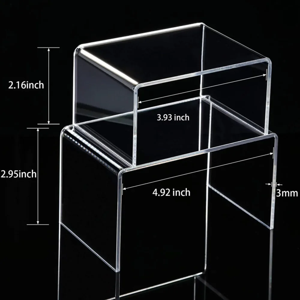 3pcs Square Acrylic Clear Display Stands Showcase Jewelry Makeup Holder Doll Cosmetics Rack Trapezoidal Cake Display Stand Rack