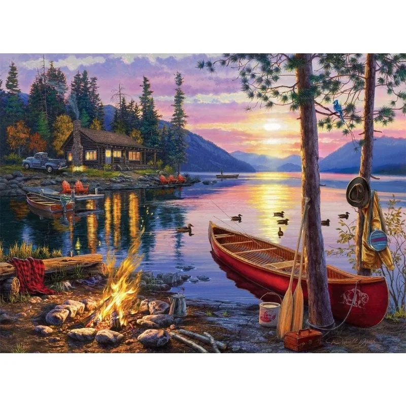 70*50cm Puzzle dla dorosłych 1000 sztuk papieru Puzzle Darrell Bush Canoe Lake słynny obraz serii zabawki wykonane ręcznie edukacyjnych