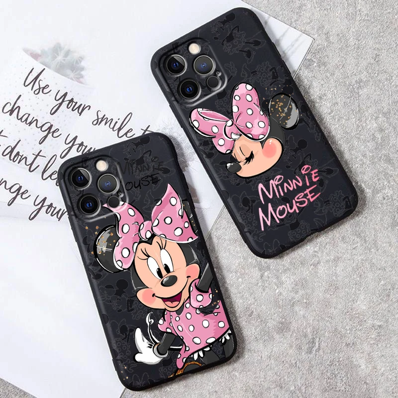 Poincoque de téléphone noire Minnie Couple, coque de téléphone pour iPhone 15 14 13 12 11 XS Poly X 8 7 SE Pro Max Plus Mini