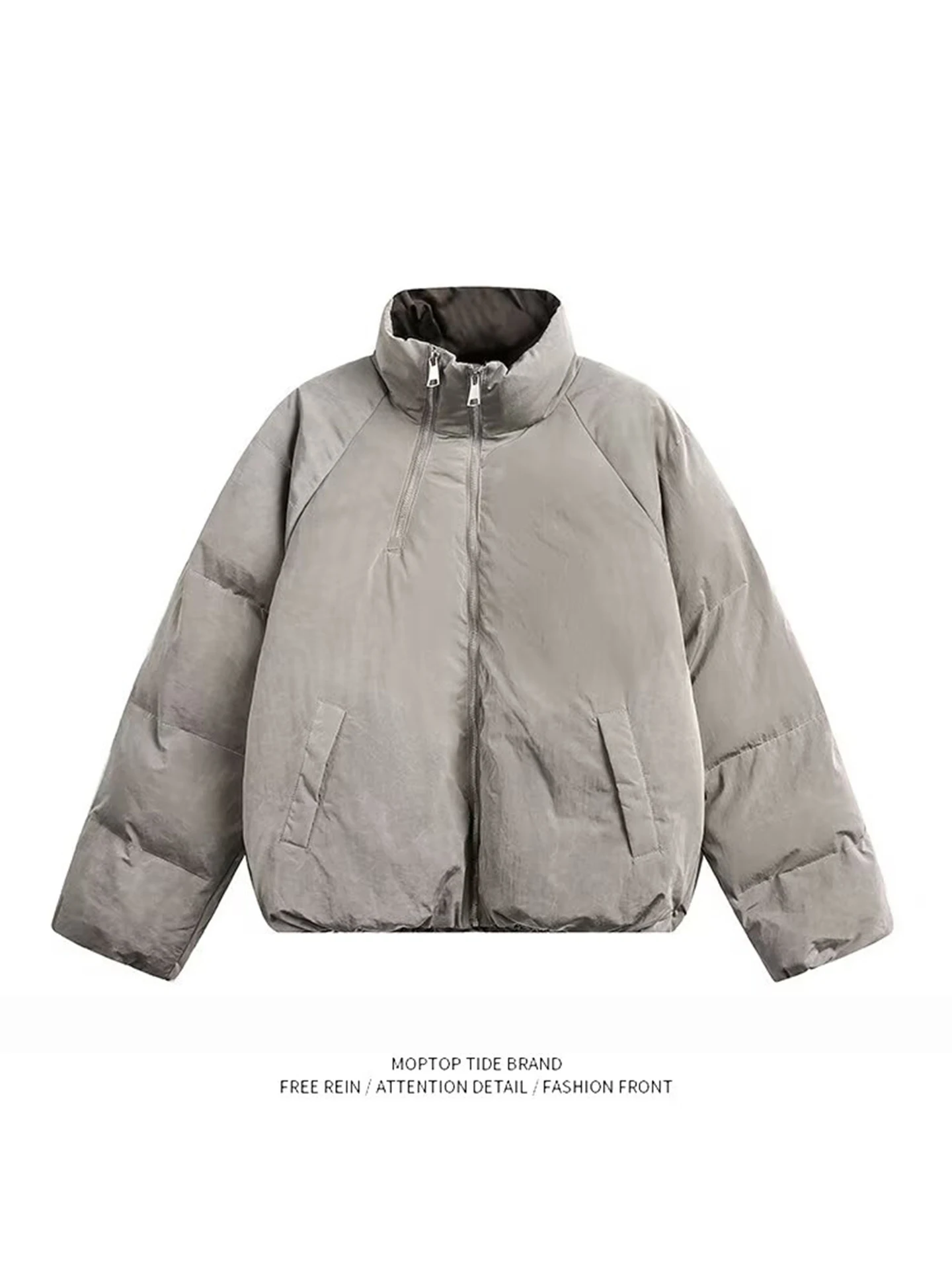 

Loose Fit Cotton Jacket Men's Bread Style Coat Pure Color Stand Collar Retro Silhouette Casual Warmth Polyester Fiber Zipper