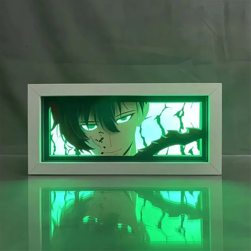 Anime Solo Leveling Figure Sung Jin Woo Led Light Paper Cut Shadow Box Room Atmosphere Lamp Ornaments Model Toy Gifts Dolls