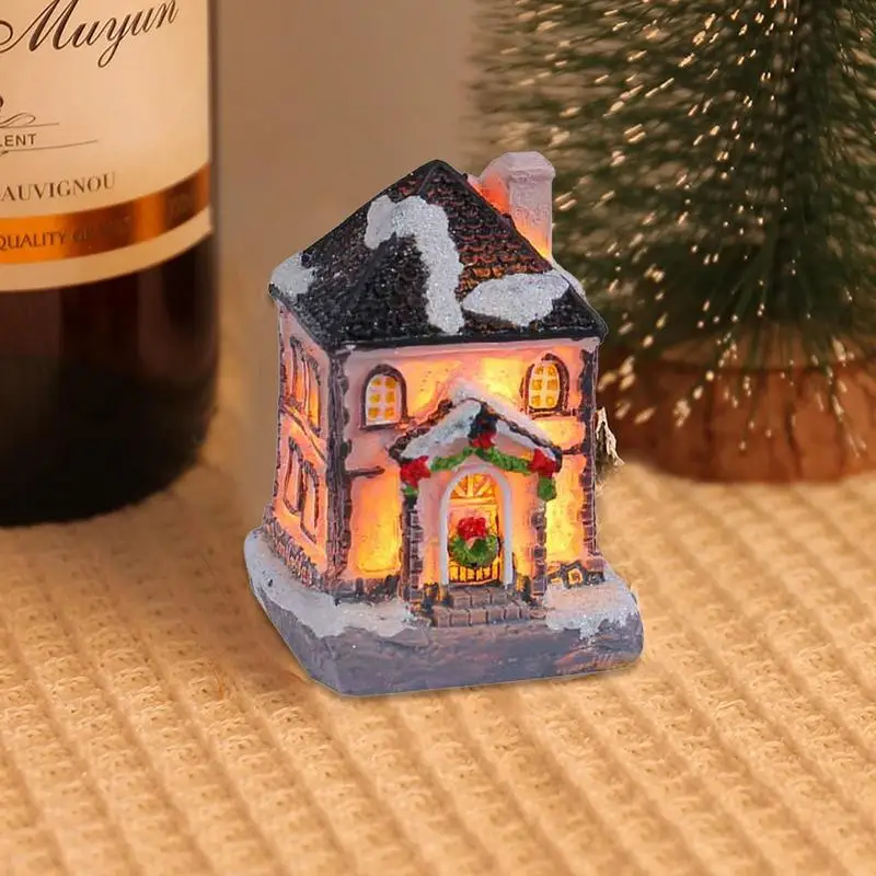 LED Resin House Christmas Village Ornaments Figurines Decoration Snow View House Holiday Xmas Glow Decor Gift Navidad Home Decor