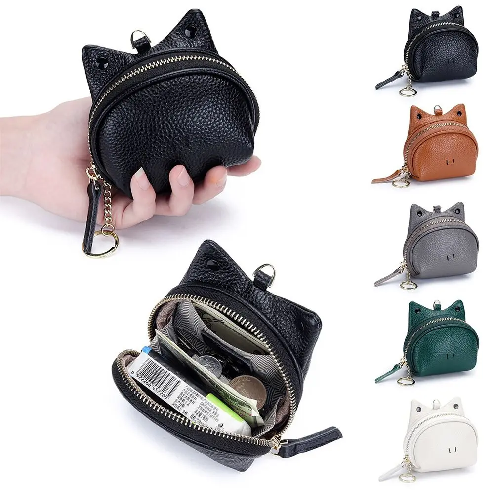 Monedero de cuero genuino duradero con cremallera, monedero multifuncional, tarjetero con diseño de rana de dibujos animados, uso diario