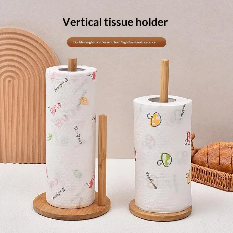 Wood  Durable Anti-Skid Tissue Vertical Stand Rack Hook For Kitchens Bathrooms Living Rooms Restaurant