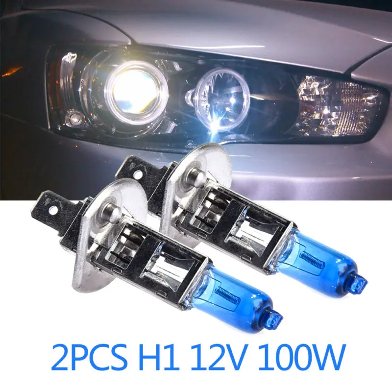 2pcs H1 100W 12V Super Bright White Fog Lights Halogen Bulb High Power Car Headlights Lamp Car Light Source Parking