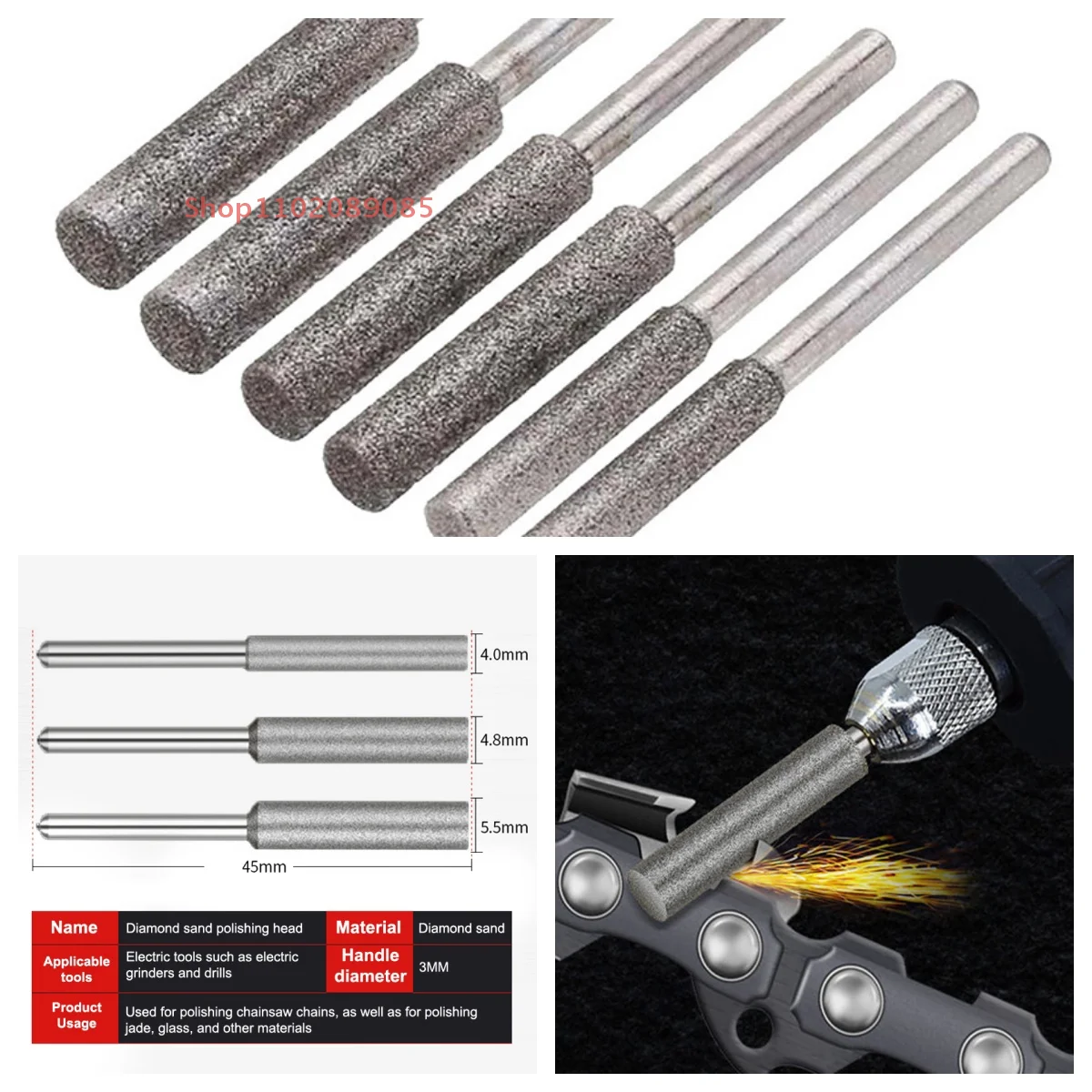 

«Эффективный набор бит для бензопилы, 8 шт., с титановым покрытием; точилка с твердым алмазом в комплекте; напильник для электрической бензопилы, камень 4/4,8/5,5 мм».