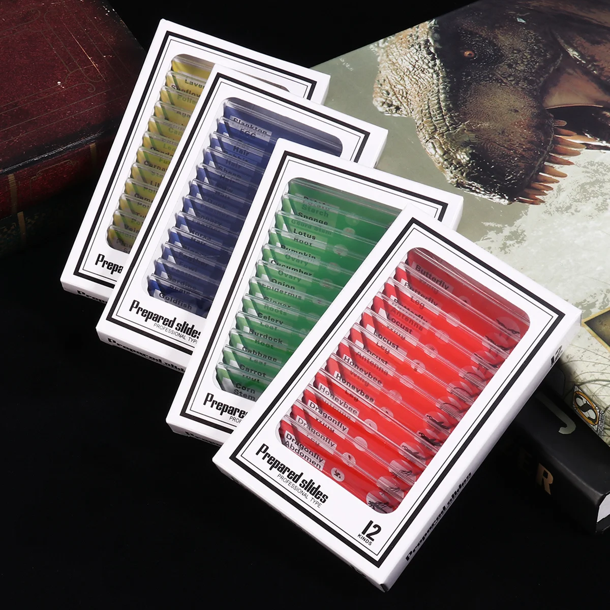 

48Pcs Microscope Prepared Slides Plastic Sample Specimens of Animals Insects Plants Flowers for Education Biology Study