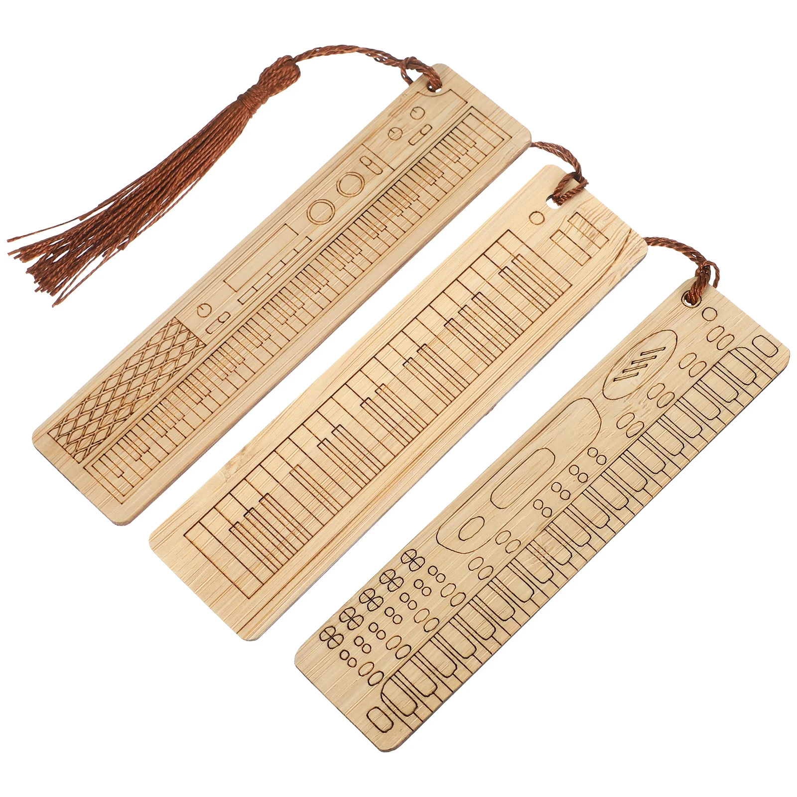 3 Pcs Bamboo Musical Instrument Bookmark Markers with Tassel Wooden Decorative Bookmarks Design Modeling