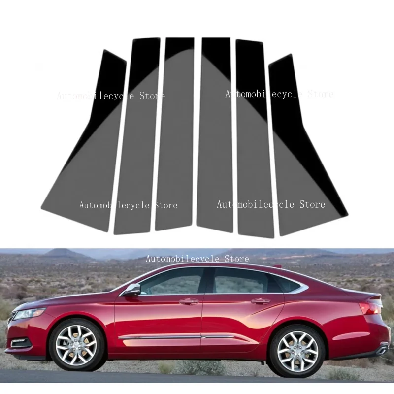 6PCS Glossy Black Pillar Posts Fit For Chevrolet Impala 2014 2015 2016 2017 2018-2020 Window Moulding B C Center Sticker Cover