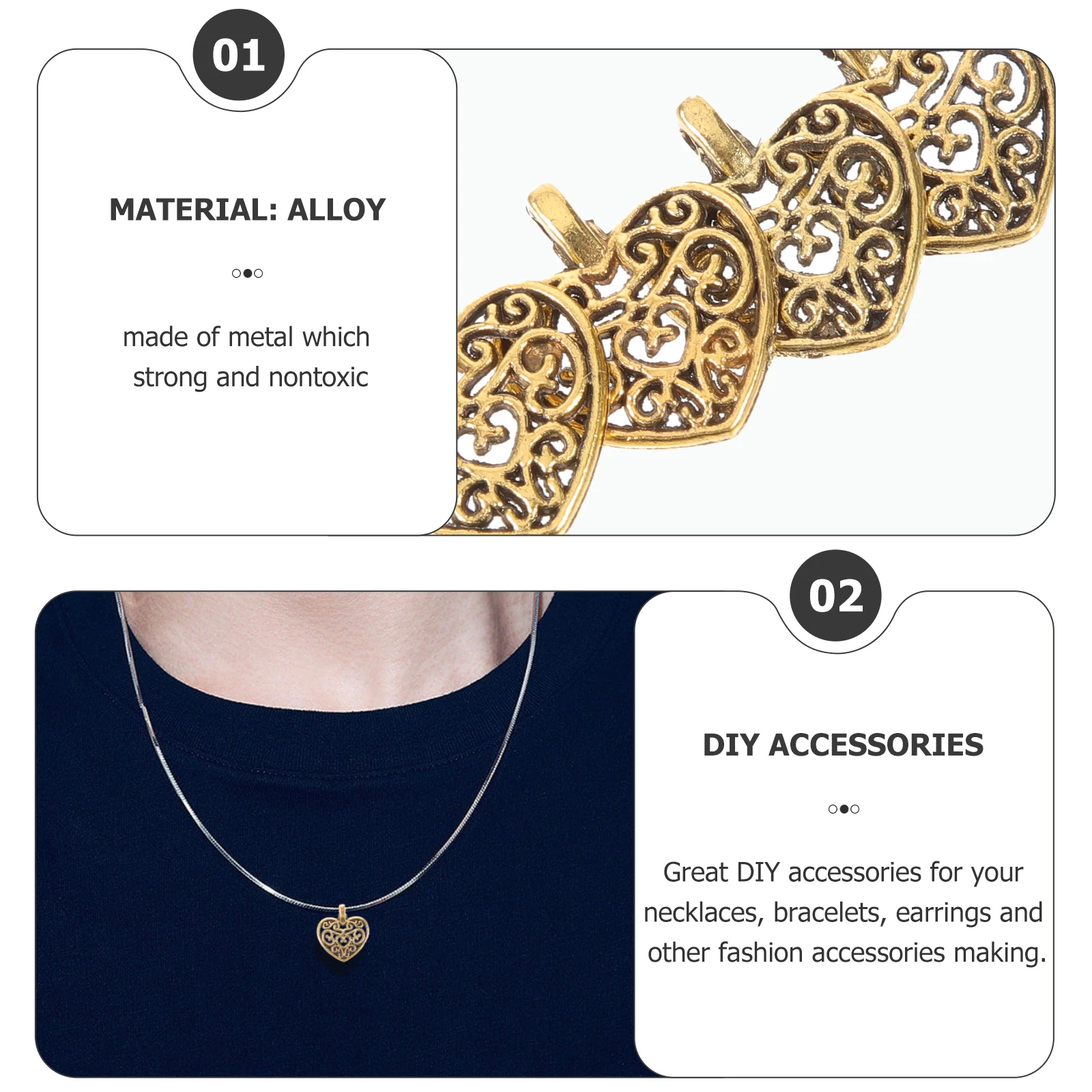 

50 PCS Heart Pendant Hollow Pendants Women Jewelry Accessories Girl Fashion Accessory Making