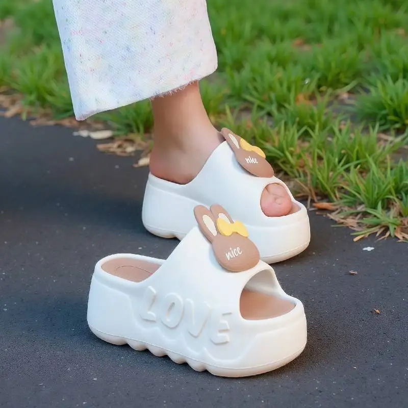 New 2026 Green Rabbit Cat Slippers Woman 6.5cm High Heels Platform EVA Slides Designer Sandals Beach Clogs Women Elevator Shoe image 3