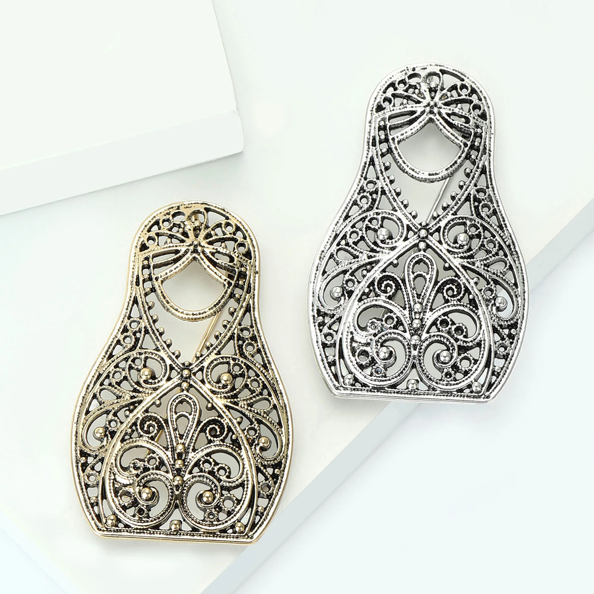 Beaut&Berry Trendy Russian Nesting Doll Brooches for Women Unisex Figure Pins Casual Party Jewelry Accessories Gifts Decoration image 6
