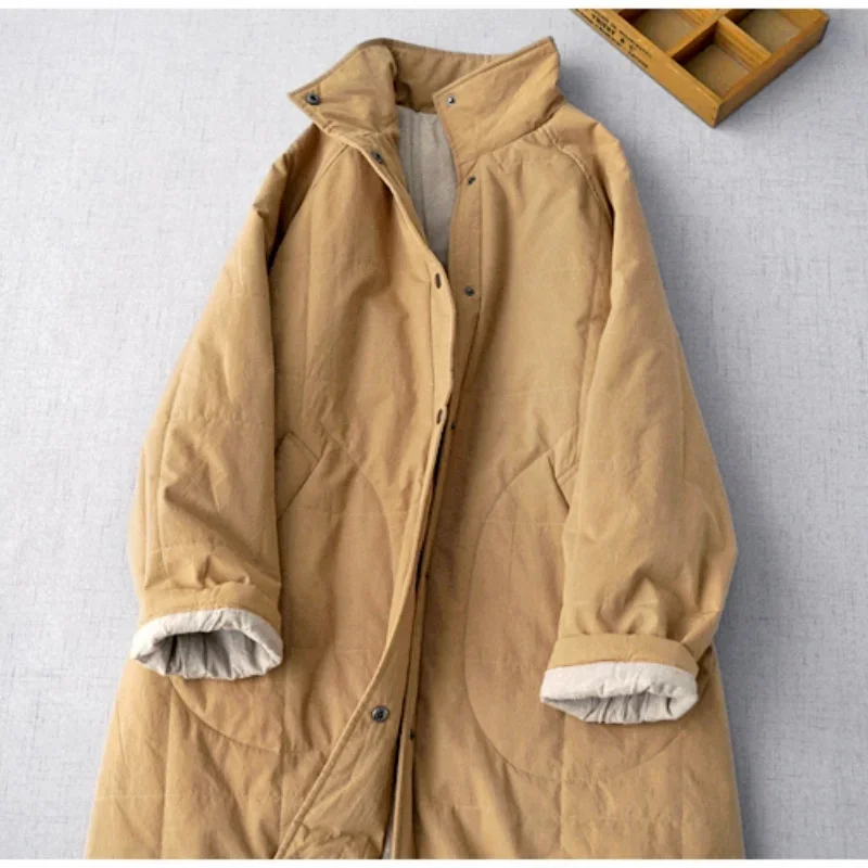 

Chinese Style Vintage Literary Long Cardigan Women Autumn Winter Button Pockets Thicken Warm Coat Casual Long Sleeve Outwear