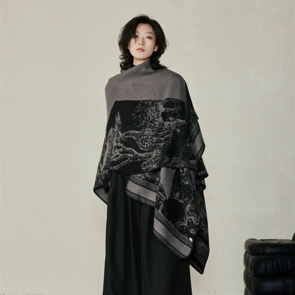 

Luxury Elegant Winter Warm Fleece Shawl Thicken Outdoor Cashmere Shawl Cape Vintage Plush Wraps Scarf Evening Dresses