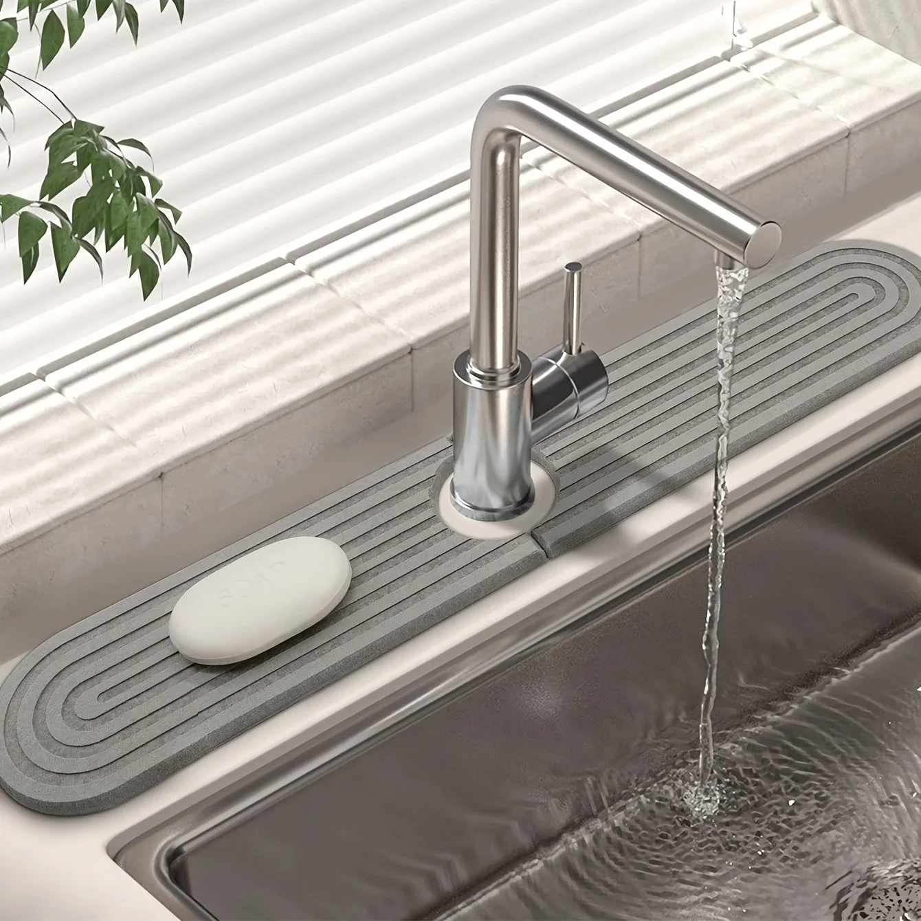 

2-Piece Diatom Mud Faucet Mat. Quick-Dry, Anti-Slip. Keeps Sink Area Clean & Dry. Classic Oval Design.